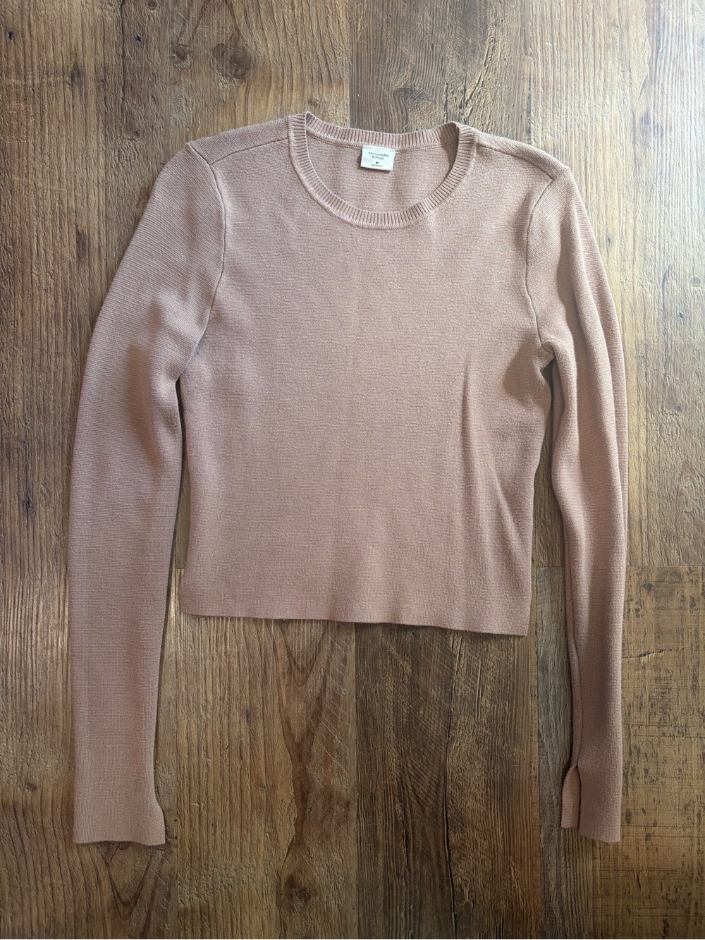 Abercrombie & Fitch Slim Crewneck Long-Sleeve Top in Dusty Rose